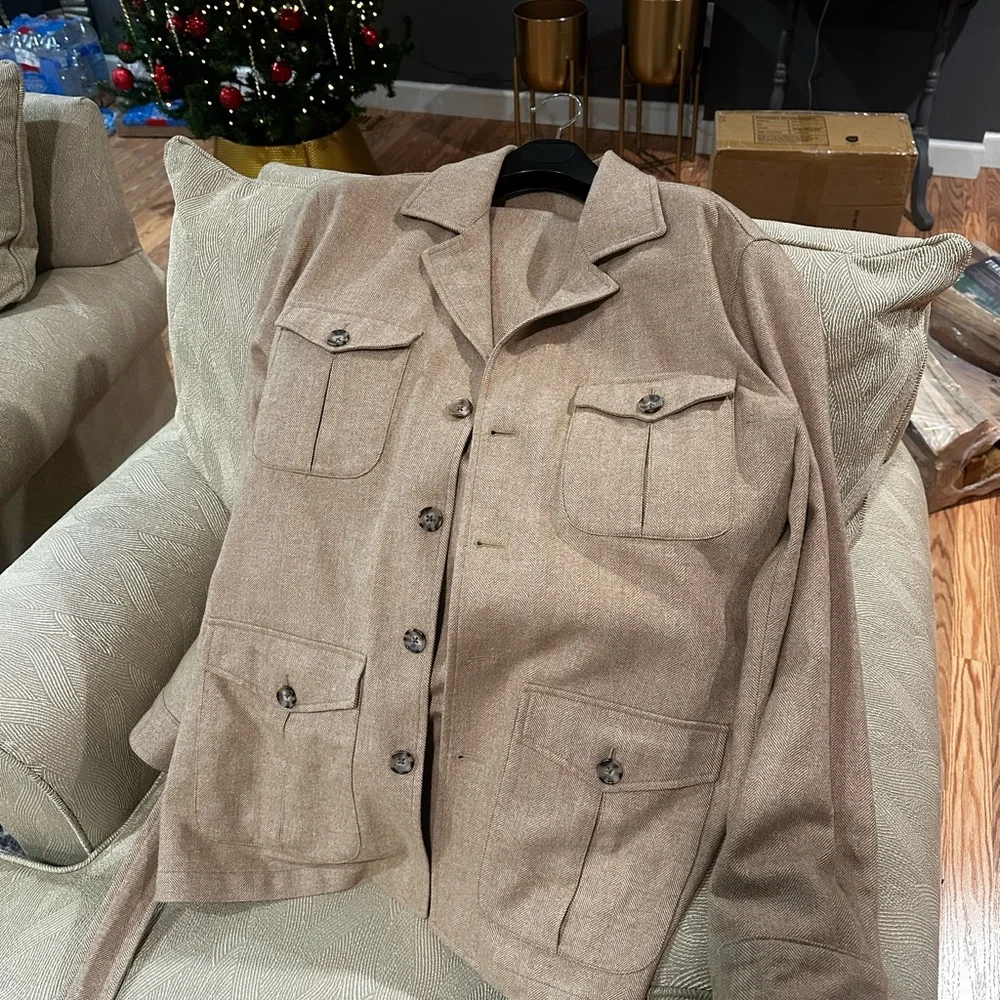 Men's Beige Belted Field Jacket - Picture 7 of 10